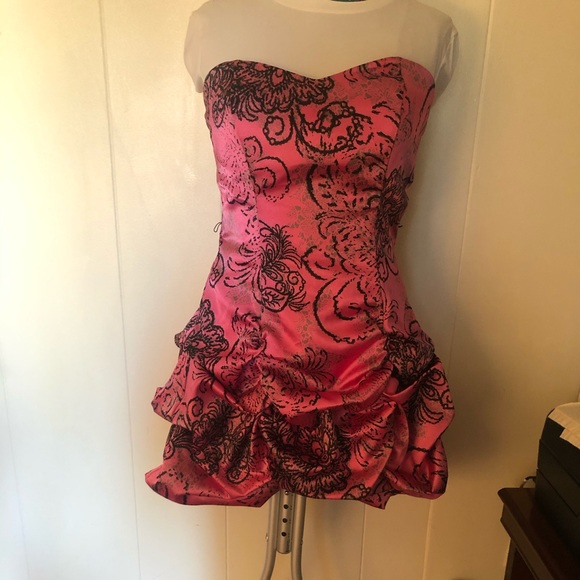 Women pink & black strapless mini dress size 9 - Picture 1 of 3